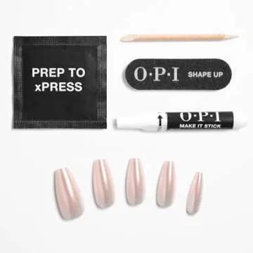 OPI xPRESS/ON Throw Me a Kiss | Soft Pink Long Coffin Press On Nails | With Nail Glue | Long Lasting, Reusable, Non-damaging