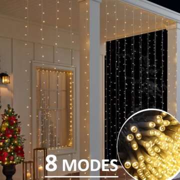 Solhice LED Curtain Lights Outdoor 20ft x10ft, 600 LED Plug in Hanging String Lights Indoor, Twinkle Lights Backdrop for Outside Backyard Wedding Bedroom Decor, Warm White (Not Connectable)