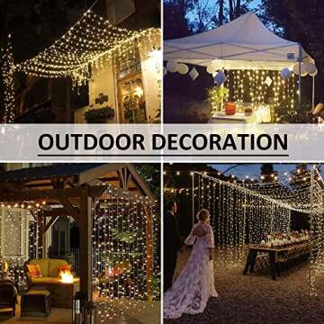 Solhice LED Curtain Lights Outdoor 20ft x10ft, 600 LED Plug in Hanging String Lights Indoor, Twinkle Lights Backdrop for Outside Backyard Wedding Bedroom Decor, Warm White (Not Connectable)