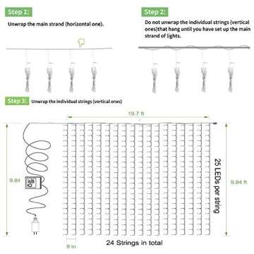 Solhice LED Curtain Lights Outdoor 20ft x10ft, 600 LED Plug in Hanging String Lights Indoor, Twinkle Lights Backdrop for Outside Backyard Wedding Bedroom Decor, Warm White (Not Connectable)