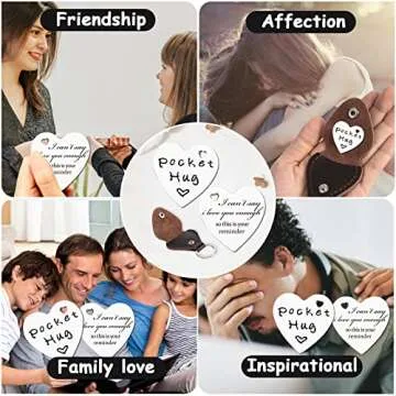 Qunrwe Pocket Hug Token & Leather Keychain,Thinking of You Gifts for Women,Miss You Gift,I Love You Gifts,Cheer up Long Distance Gift,Anniversary Birthday Graduation Gifts for Him Boyfriend Men Women
