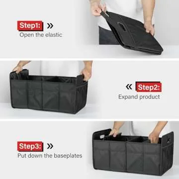 Simple Deluxe Trunk Organizer for Car/SUV, Collapsible 600D Waterproof Oxford Polyester 50L Storage Box, 2 Compartments Multipurpose Travel Accessories, Anti-slip & Leak-proof, Black New