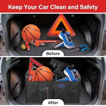 Simple Deluxe Trunk Organizer for Car/SUV, Collapsible 600D Waterproof Oxford Polyester 50L Storage Box, 2 Compartments Multipurpose Travel Accessories, Anti-slip & Leak-proof, Black New