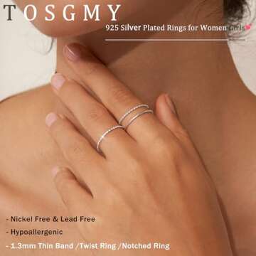 TOSGMY Gold Silver Rings for Women Non Tarnish 925 Sterling Silver Plated Rings Stackable Thin Gold ...