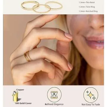 TOSGMY Gold Silver Rings for Women Non Tarnish 925 Sterling Silver Plated Rings Stackable Thin Gold Ring Dainty Ring Set Trendy Thumb Pinky Knuckle Ring Wedding Bands Promise Engagement Jewelry Rings Size 6 7 8 9 10 11