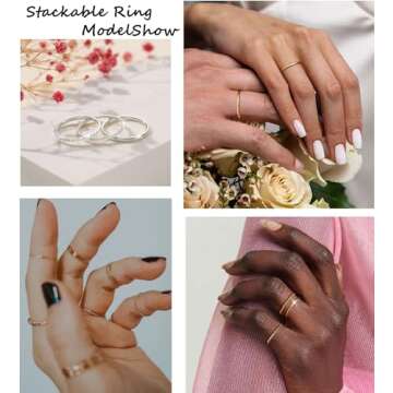 TOSGMY Gold Silver Rings for Women Non Tarnish 925 Sterling Silver Plated Rings Stackable Thin Gold Ring Dainty Ring Set Trendy Thumb Pinky Knuckle Ring Wedding Bands Promise Engagement Jewelry Rings Size 6 7 8 9 10 11