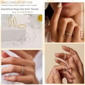 TOSGMY Gold Silver Rings for Women Non Tarnish 925 Sterling Silver Plated Rings Stackable Thin Gold Ring Dainty Ring Set Trendy Thumb Pinky Knuckle Ring Wedding Bands Promise Engagement Jewelry Rings Size 6 7 8 9 10 11