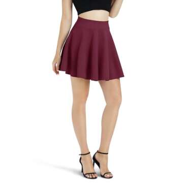 Urban CoCo Women's Flared Mini Skater Skirt - Versatile & Stylish in Wine Red