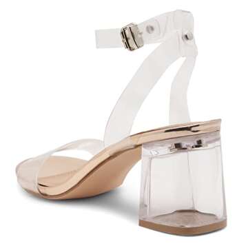 Shoe Land SL-Amaya Women's Low Heels Open Toe Dress Heeled Sandals Clear Heels Ankle Strap Block Short Heels Pumps Shoes for Prom Party Wedding and Holiday, ClearRosegold, Size 9.0