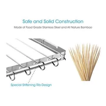 Unicook Stainless Steel BBQ Shish Kabob Set, Foldable Shish Kabob Holder with 6pcs 13"L Skewers, Reusable Grill Rack, Comes with 50pcs 12.5"L Bamboo Skewers for Party and Cookout