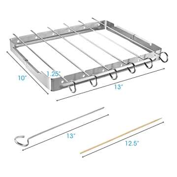 Unicook Stainless Steel BBQ Shish Kabob Set, Foldable Shish Kabob Holder with 6pcs 13"L Skewers, Reusable Grill Rack, Comes with 50pcs 12.5"L Bamboo Skewers for Party and Cookout