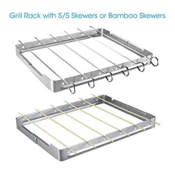 Unicook Stainless Steel BBQ Shish Kabob Set, Foldable Shish Kabob Holder with 6pcs 13"L Skewers, Reusable Grill Rack, Comes with 50pcs 12.5"L Bamboo Skewers for Party and Cookout
