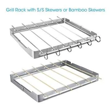 Unicook Stainless Steel BBQ Shish Kabob Set, Foldable Shish Kabob Holder with 6pcs 13"L Skewers, Reusable Grill Rack, Comes with 50pcs 12.5"L Bamboo Skewers for Party and Cookout
