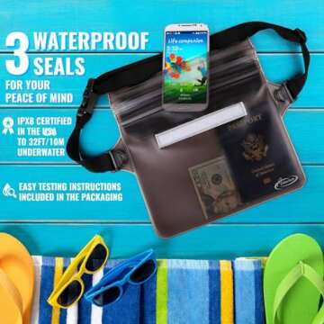 AiRunTech Waterproof Phone Pouch, Cruise Essentials 4-Piece Set, Beach Vacation Kayak Cruise Accessories Must Haves, Waterproof Bag for Travel with Phone Lanyard (2 Phone cases + 2 Fanny Packs)