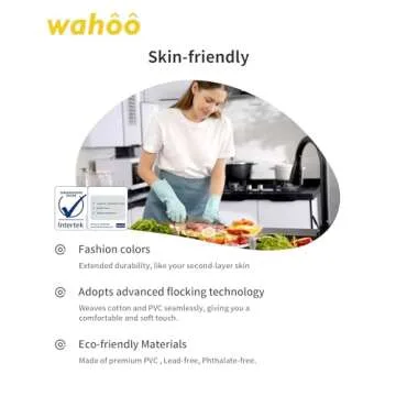 LANON Protection wahoo Skin-Friendly Dishwashing Cleaning Gloves, Dishwashing Kitchen Gloves with Cotton Flocked Liner, Non-Slip, Surf Spray, Large