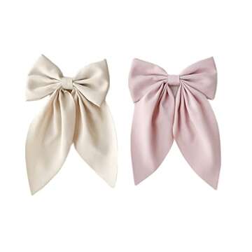 Danyarts 2Pcs Solid Big Ponytail Bow Alligator Hair Clips Duckbill Barrettes Hair Accessories for Ba...