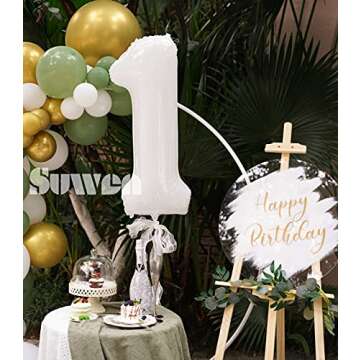 SUWEN 40 Inch White Large 1 Balloon Number Big Foil Helium Number Balloons 0-9 Giant Jumbo Happy 1st...
