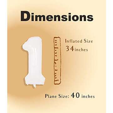 SUWEN 40 Inch White Large 1 Balloon Number Big Foil Helium Number Balloons 0-9 Giant Jumbo Happy 1st Birthday Party Decorations for Boy or Girl Huge Mylar Anniversary Party Supplies