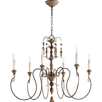Quorum Traditional Six Light Chandelier in Vintage Finish