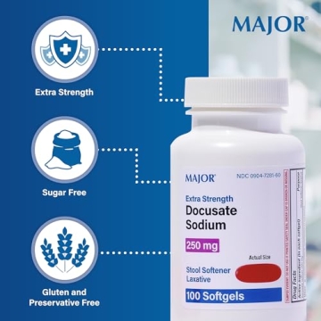 Major Docusate Sodium 250 mg Stool Softener for Constipation Relief