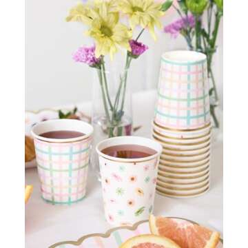 xo, Fetti Flower + Plaid Party Decorations Foil Paper Cups - 24 Disposable 8 oz Cups | Partea Kids B...
