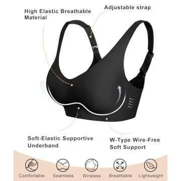 SHAPERX Bras for Women No Underwire Seamless Oversized Everyday Bra Comfort Wireless Padded Soft Support Bralette, SZ8026-Black-M