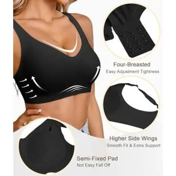 SHAPERX Bras for Women No Underwire Seamless Oversized Everyday Bra Comfort Wireless Padded Soft Support Bralette, SZ8026-Black-M