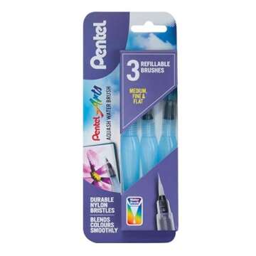 Pentel Fine/Medium Aquash Water Brush (Pack of 3), XFRH/3-FMMHBR