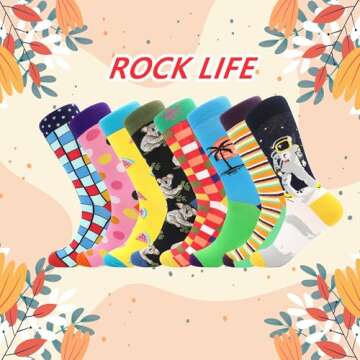 BISOUSOX Mens Dress Socks Funny Fun Colorful Crazy Funky Crew Socks for Men Novelty Happy Cotton Siz...