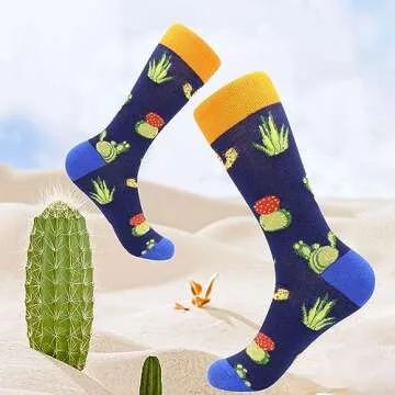 BISOUSOX Mens Dress Socks Funny Fun Colorful Crazy Funky Crew Socks for Men Novelty Happy Cotton Size 9-12