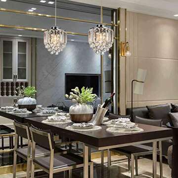 COTULIN 3 Pack Decorative Crystal Pendant Light,Chrome Chandelier Pendant Lights for Kitchen Island Dining Room Living Room Bar Hanging Lighting Fixtures