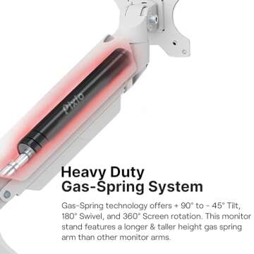 Pixio PS2S White Ultrawide Heavy-Duty Premium Single Monitor Arm Stand Desk Mount - Fits up to 49 inches Monitors, Weights up to 39lbs Flat / 31lbs Curved, Compatible with VESA 75x75 100x100mm