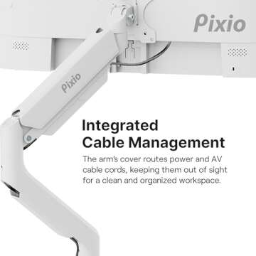 Pixio PS2S White Ultrawide Heavy-Duty Premium Single Monitor Arm Stand Desk Mount - Fits up to 49 inches Monitors, Weights up to 39lbs Flat / 31lbs Curved, Compatible with VESA 75x75 100x100mm
