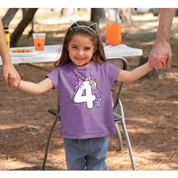 Unicorn 4th Birthday Shirts for Toddler Girls Outfit 4 Year Old Fourth Four Shirt (5 Years, Purple)