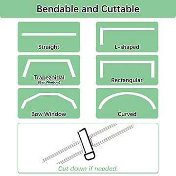 Refrze Flexible Curtain Track, Curved Ceiling Mount, Room Divider, RV, Bay Windows (8ft, White, PVC, Steel, 33 LBS)