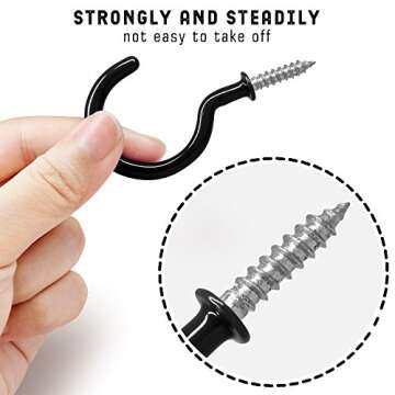 25 Pack Cup Hook Ceiling Hooks, 2.9 Inches, FineGood Vinyl Coated Screw-in Hanger for Indoor and Outdoor Use - Black