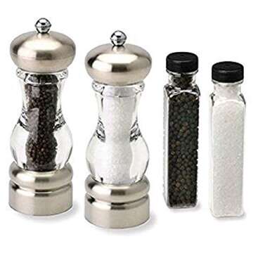 Olde Thompson Aspen - 5 Chrome Peppermill and Salt Grinder - Also Includes Bonus Pepper and Salt Ref...