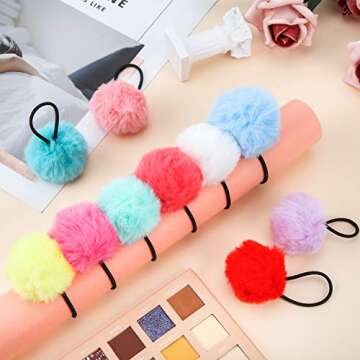 Cute 20-Piece Pom Pom Hair Ties for All Ages
