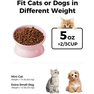 LoeJan Elevated Cat Food Bowl, 5 Oz Ceramic Raised and Tilted Water Bowl, Anti Vomiting and Protect ...