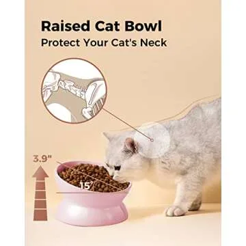 LoeJan Elevated Cat Food Bowl, 5 Oz Ceramic Raised and Tilted Water Bowl, Anti Vomiting and Protect Pets' Spines Dishes for Small Dog, Fat Faced Cat, Kitten (Pink, 1 Pack)