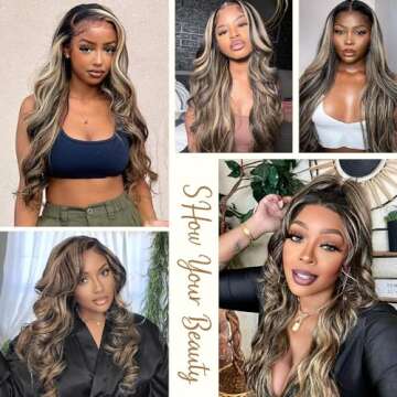 Highlight Lace Front Wig Human Hair Pre Plucked 26 Inch 1B/27 Ombre Lace Front Wig Human Hair 13x4 B...