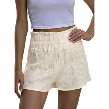 Dokotoo Womens Ladies Casual Soft High Waisted Linen Shorts for Women Trendy for Summer Comfy Elasti...