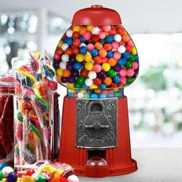 Vintage Gumball Machine - 11-Inch Retro-Style, Coin-Operated Cast Metal Vending Machine with Glass Globe and Free Spin by Great Northern Popcorn (Red)