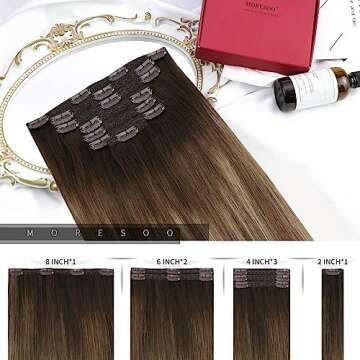 Moresoo Balayage Hair Extensions Clip in Human Hair Ombre Clip in Extensions 22inch Real Hair Extensions Clip in Human Hair Full Head Remy Hair Extensions for Women Brown Balayage Clip ins 7pcs 120g