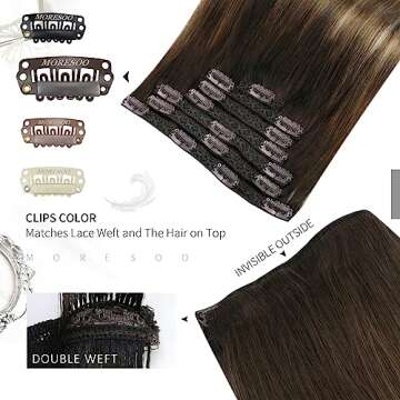 Moresoo Balayage Hair Extensions Clip in Human Hair Ombre Clip in Extensions 22inch Real Hair Extensions Clip in Human Hair Full Head Remy Hair Extensions for Women Brown Balayage Clip ins 7pcs 120g
