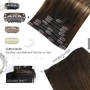 Moresoo Balayage Hair Extensions Clip in Human Hair Ombre Clip in Extensions 22inch Real Hair Extensions Clip in Human Hair Full Head Remy Hair Extensions for Women Brown Balayage Clip ins 7pcs 120g