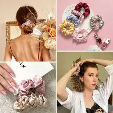 LILYSILK Silk Scrunchies for Frizz & Breakage Prevention - Mulberry Silk Ponytail Holders, Elastic Hair Ties, 5Pcs, Random Color