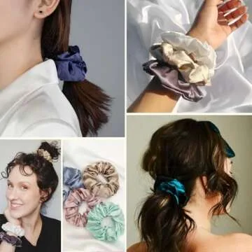 LILYSILK Silk Scrunchies for Frizz & Breakage Prevention - Mulberry Silk Ponytail Holders, Elastic Hair Ties, 5Pcs, Random Color
