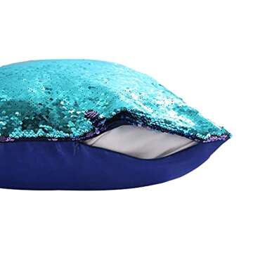 SquarePie Reversible Sequin Pillow Covers Set of 2, Flip Sequin Decorative Pillowcases, Magic Color Changing Sublimation Throw Cushion Cases,18x18 Inches Teal Blue and Light Purple