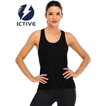 ICTIVE Womens Cross Backless Workout Tops for Women Racerback Open Back Shirts Athletic Sleeveless Clothes Black L